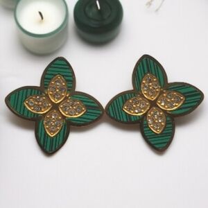 French Clover Malachite Zircon Earrings